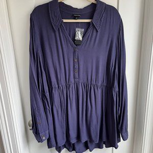 Torrid Twill Button Down Peplum Shirt | Size: 3X | Color: Navy